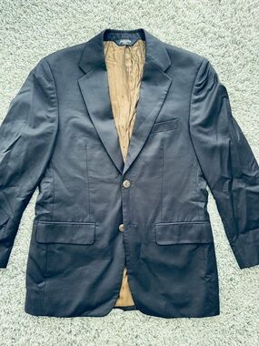 Mens Joseph & Feiss Navy Blue Two-Button Sport Coat Tan Lining 38R
